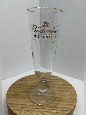 Budweiser Millennium Gold Rim Pilsner Beer Glass Since 1876 Breweriana 8.5" tall